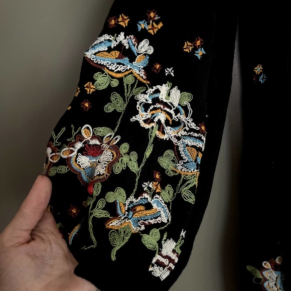 Free People Oxford Embroidered Mini Dress Black Sz Large Floral Embroidery Boho - Picture 9 of 15